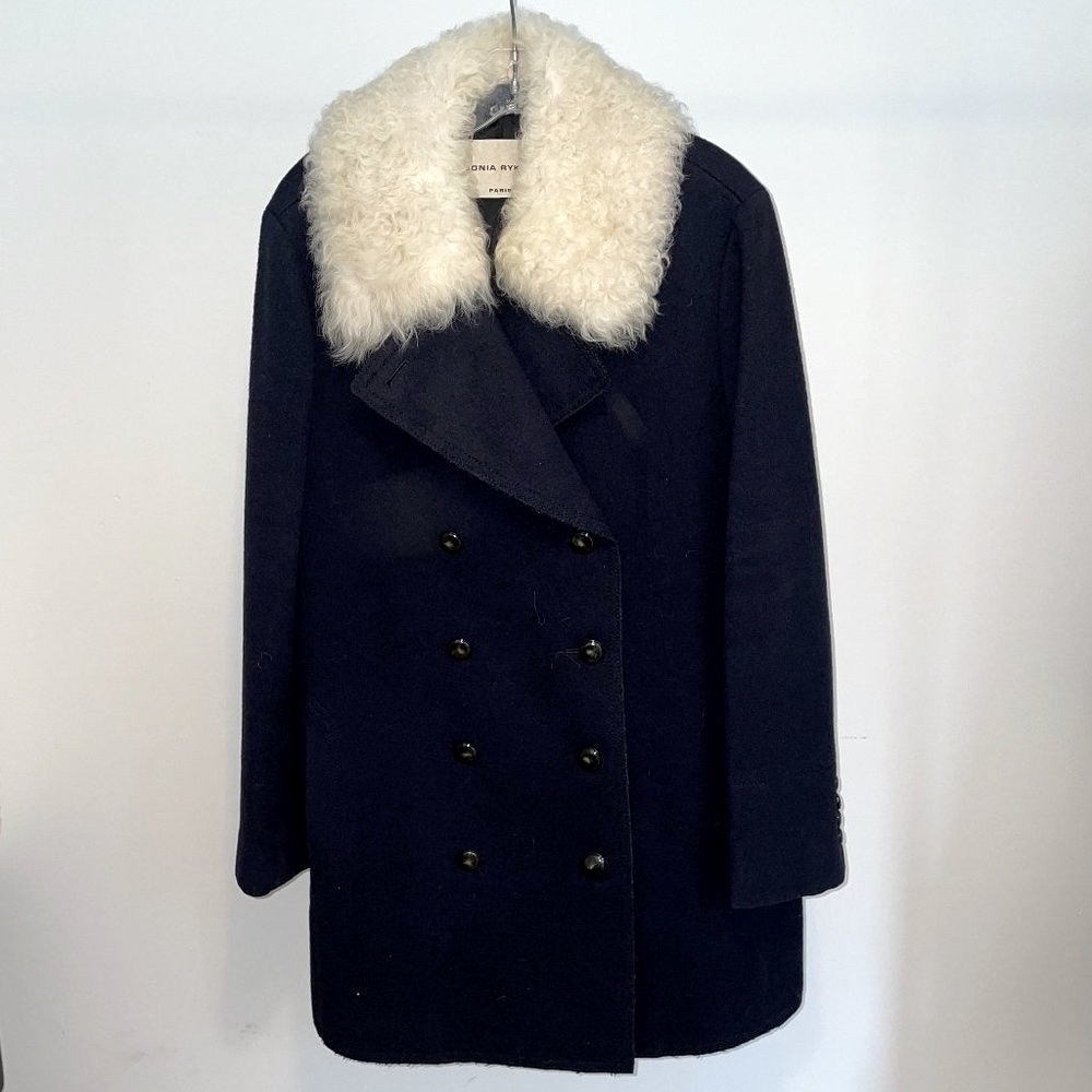 SONIA RYKIEL PARIS Wool Coat with detachable Fur Vest 2-in-1 piece